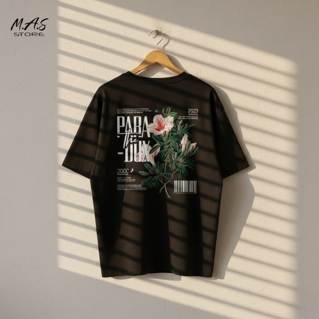 M.A.S Paradox Floral Black Dropshoulder, Streetwear Graphic Tee, Enlightened Vibe.