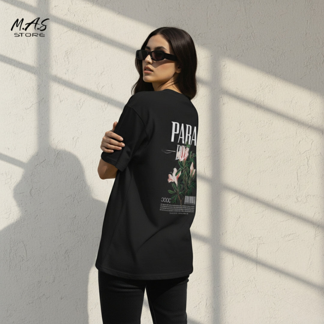 M.A.S Paradox Floral Black Dropshoulder, Streetwear Graphic Tee, Enlightened Vibe.
