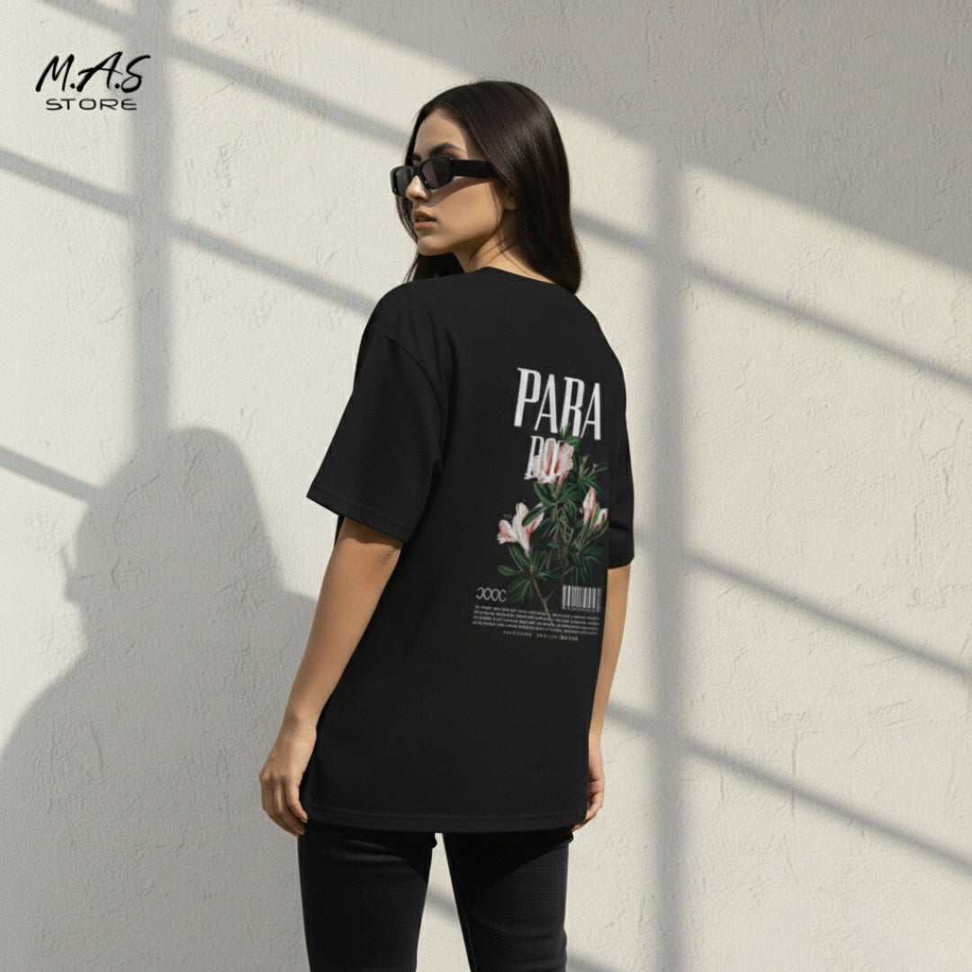 M.A.S Paradox Floral Black Dropshoulder, Streetwear Graphic Tee, Enlightened Vibe.