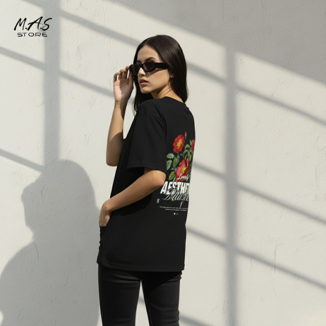 M.A.S Lovely Aesthetic Pleasure Roses, Dropshoulder Fit, Romantic Statement Tee, Dreamy Vibe.