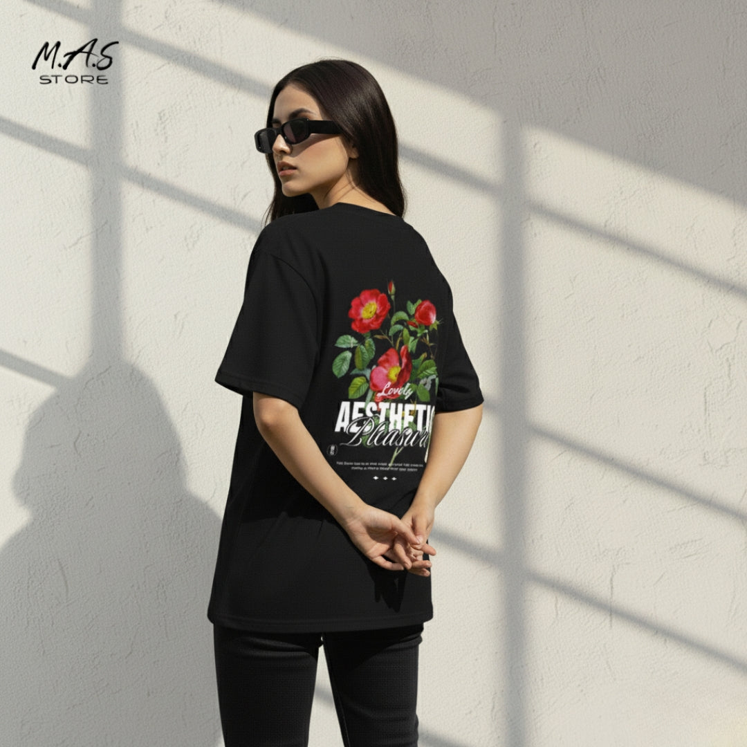 M.A.S Lovely Aesthetic Pleasure Roses, Dropshoulder Fit, Romantic Statement Tee, Dreamy Vibe.