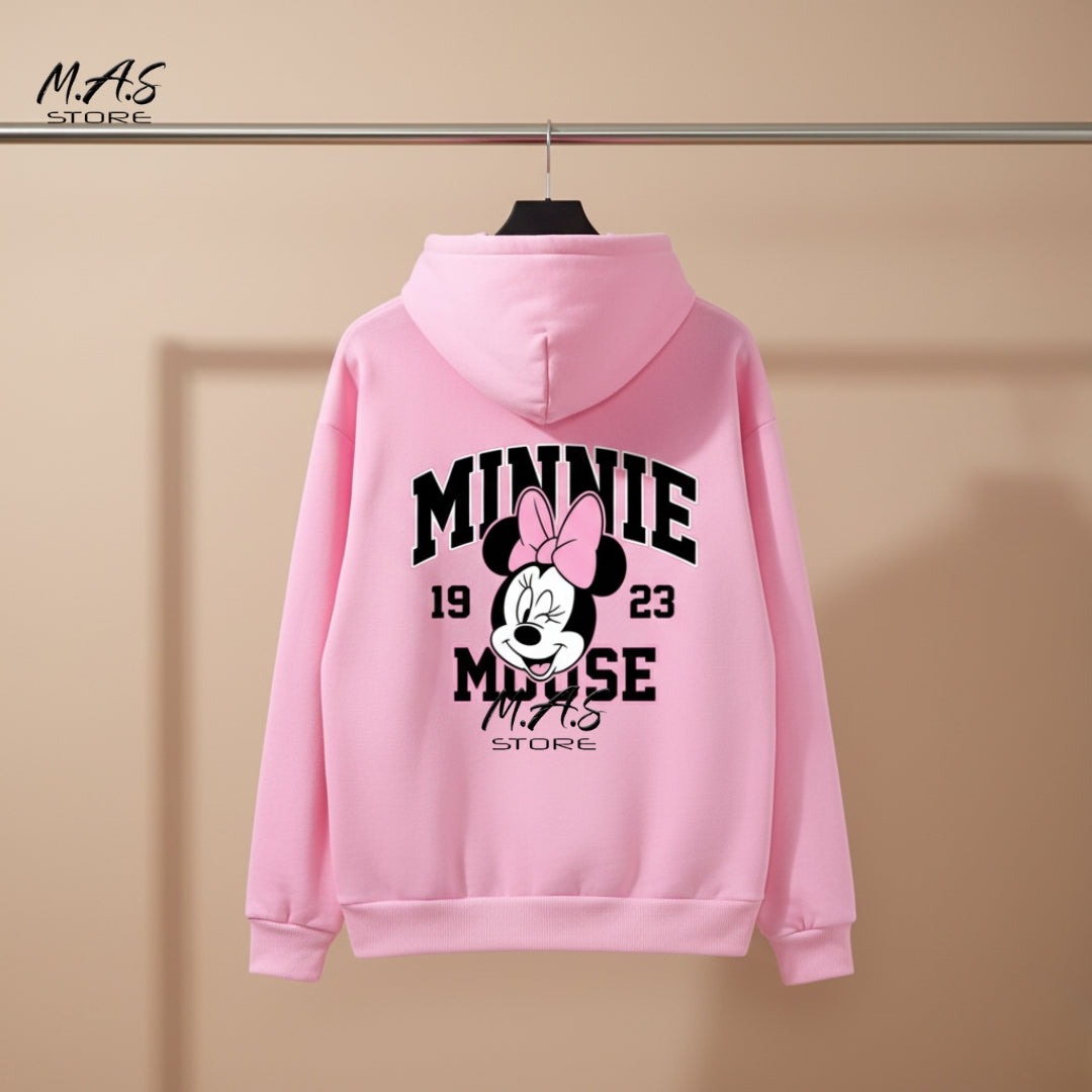 M.A.S Minnie Mouse Collegiate Hoodie, Pink Oversized Pullover, Varsity Style Graphic (1923) Disney Vibe.