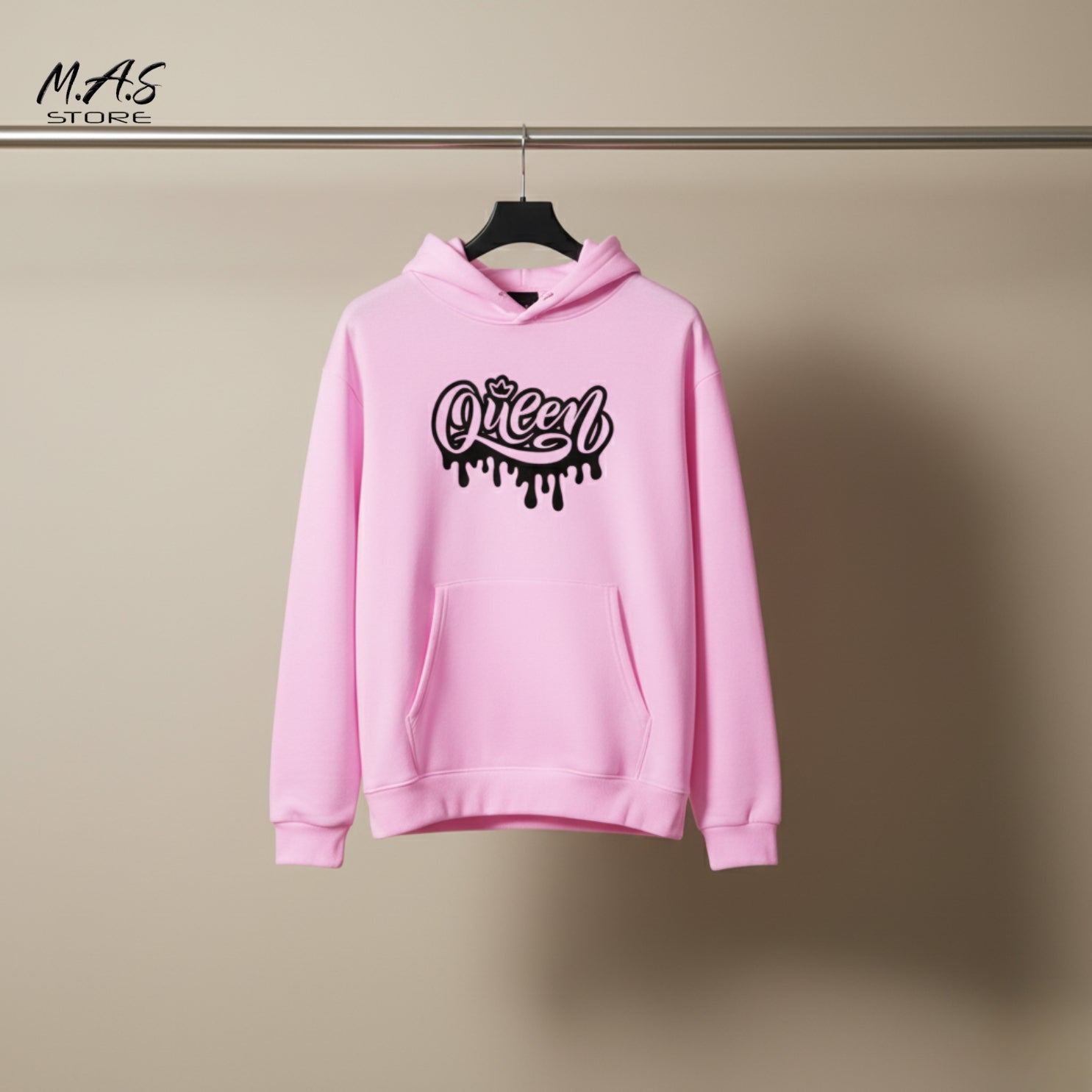 M.A.S Queen Drip Pink Hoodie Crown Graffiti Statement Front Print Oversized Pullover Street Fashion