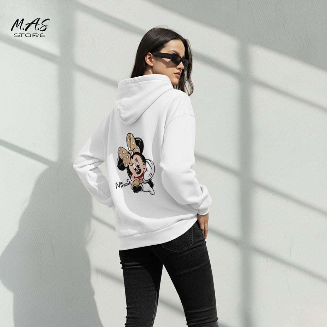 M.A.S Classic Minnie Mouse Hoodie Oversized Pullover, Polka Dot Bow Graphic, Disney Vibe.