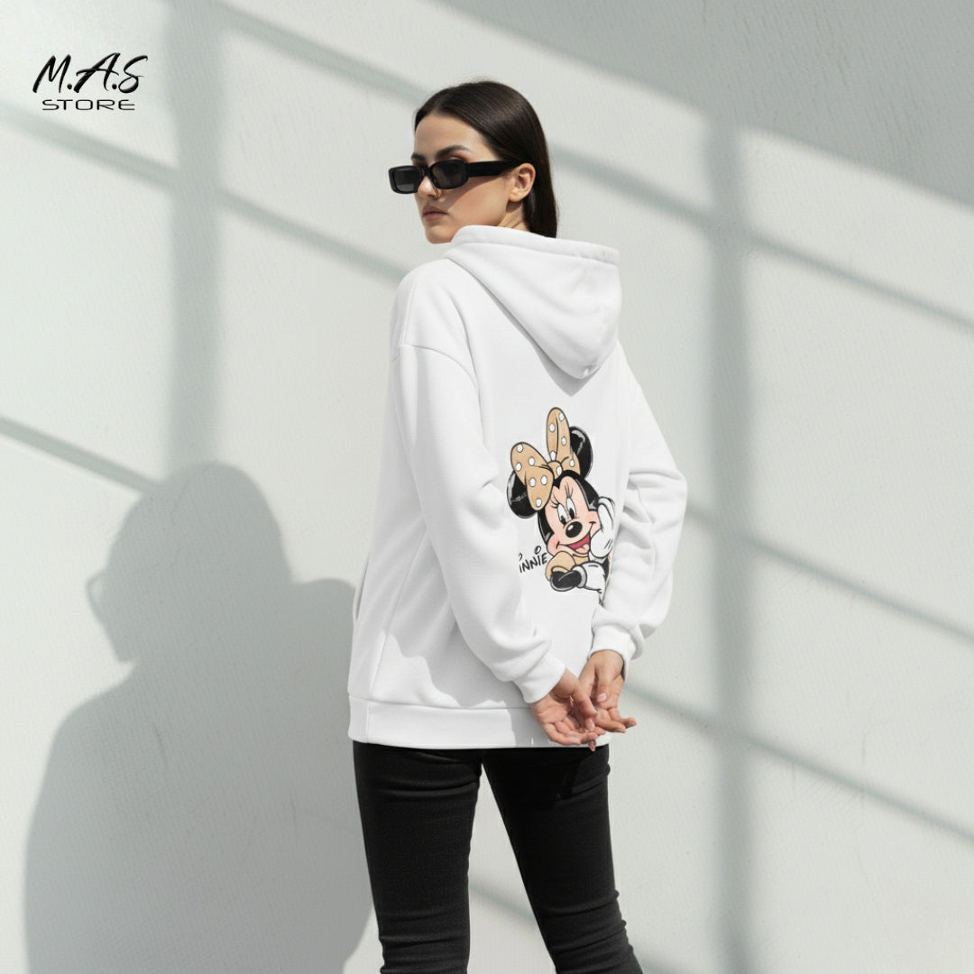 M.A.S Classic Minnie Mouse Hoodie Oversized Pullover, Polka Dot Bow Graphic, Disney Vibe.