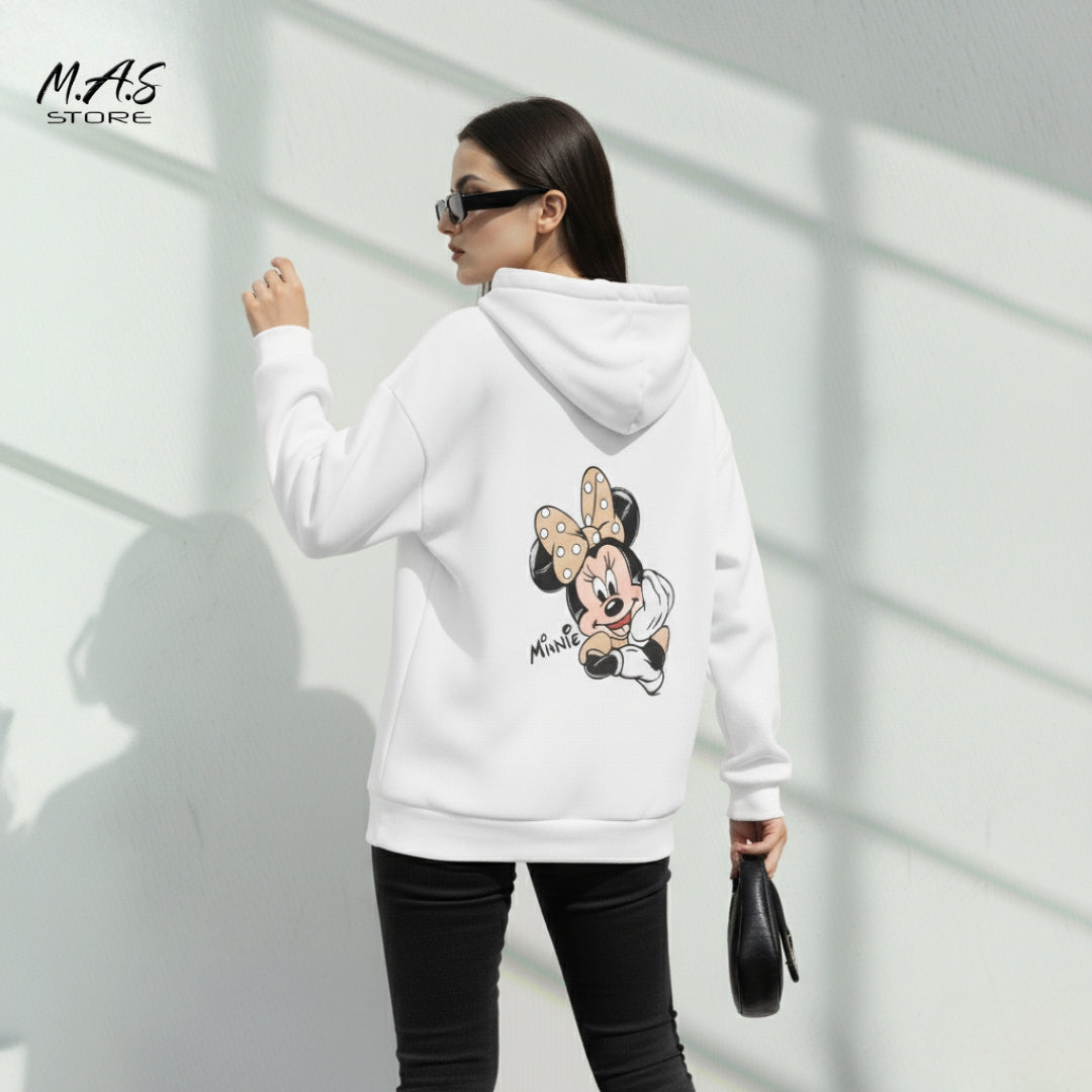 M.A.S Classic Minnie Mouse Hoodie Oversized Pullover, Polka Dot Bow Graphic, Disney Vibe.