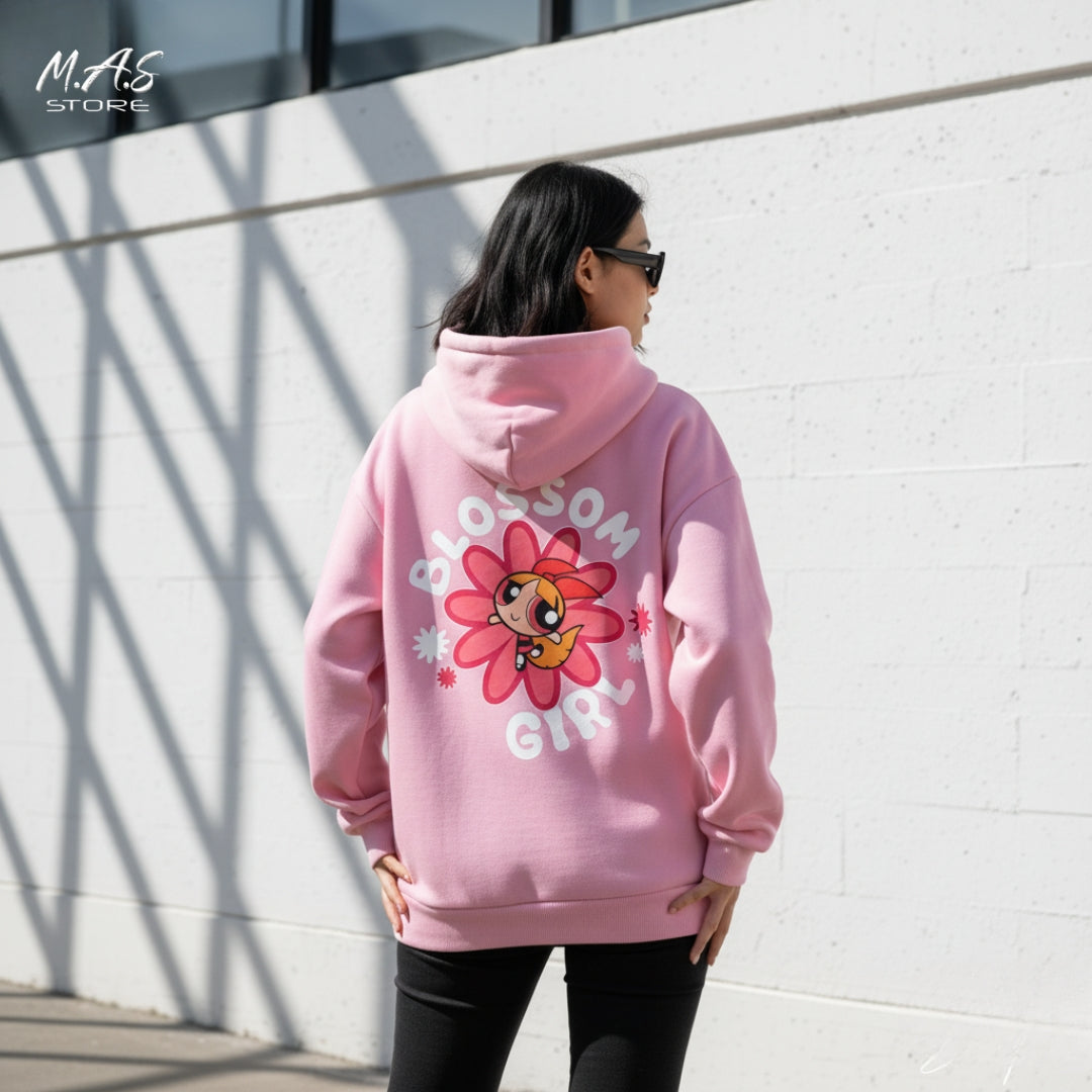 M.A.S Blossom Girl Hoodie Powerpuff Flower Graphic Oversized Fleece Pullover Cartoon Vibe