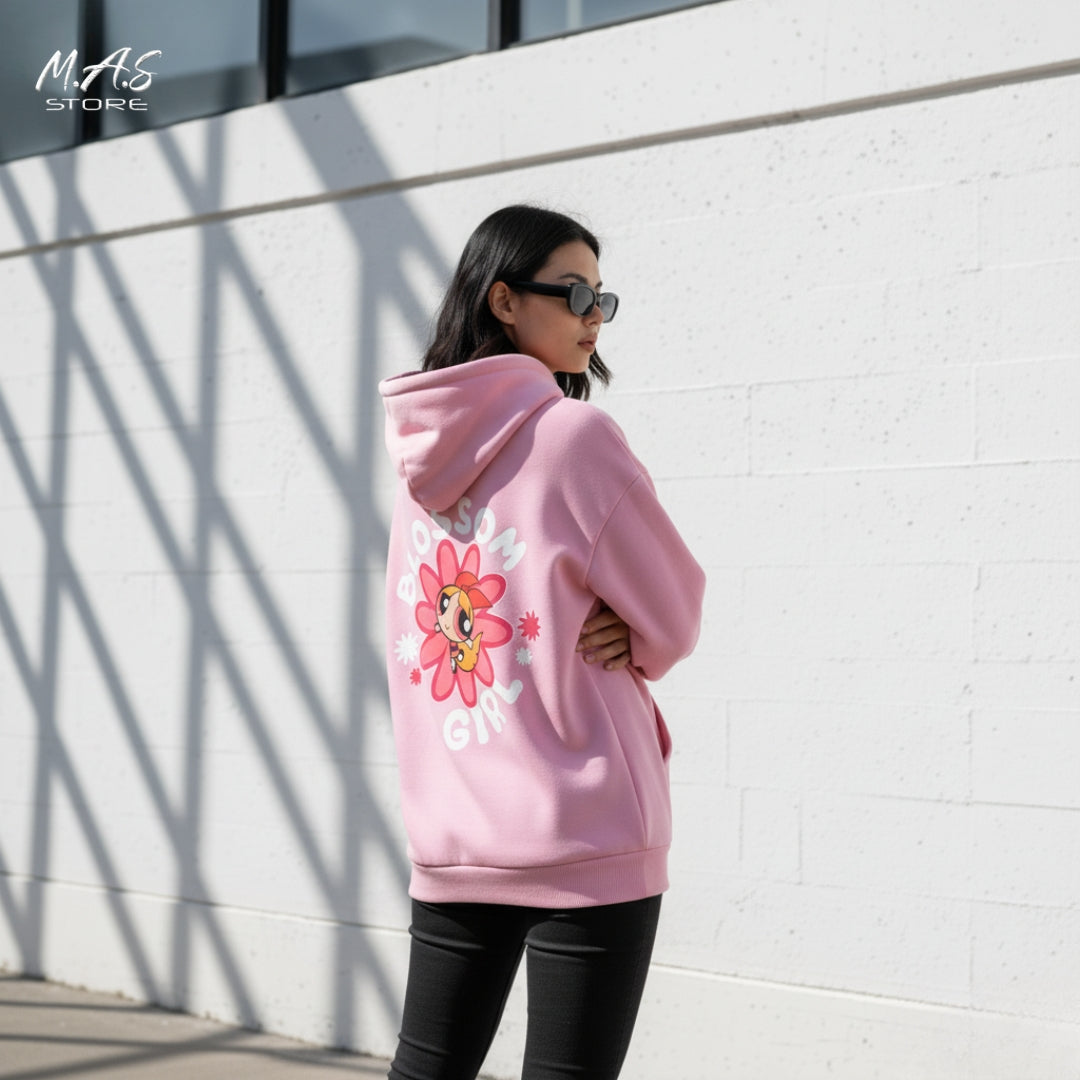 M.A.S Blossom Girl Hoodie Powerpuff Flower Graphic Oversized Fleece Pullover Cartoon Vibe