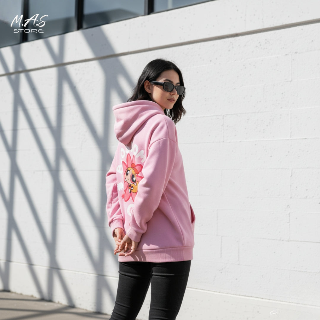 M.A.S Blossom Girl Hoodie Powerpuff Flower Graphic Oversized Fleece Pullover Cartoon Vibe
