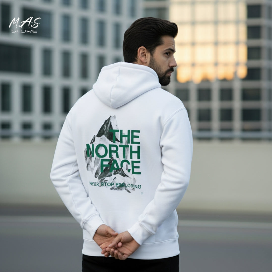 M.A.S The North Face Inspired White Raglan Hoodie  – Never Stop Exploring Edition
