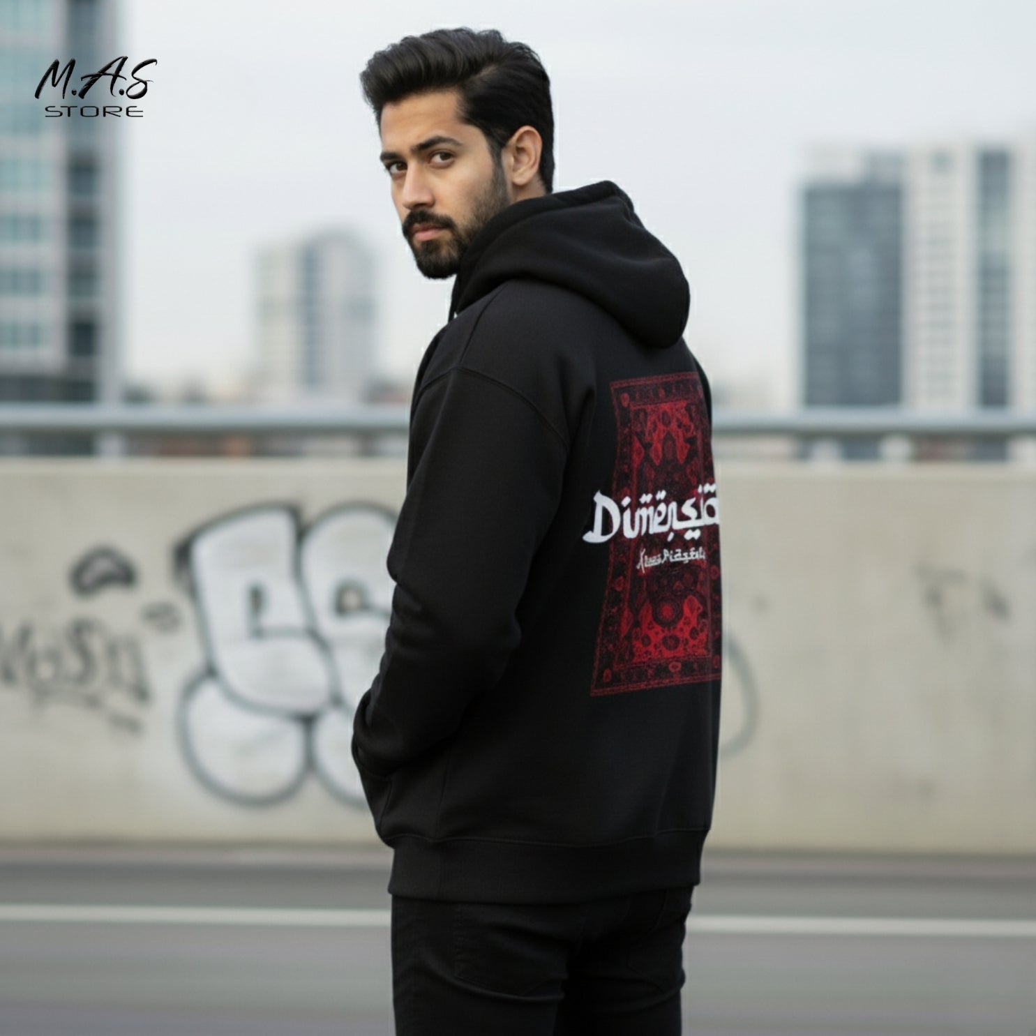 M.A.S Dimension Red Kilim Black Hoodie – Premium Streetwear Edition