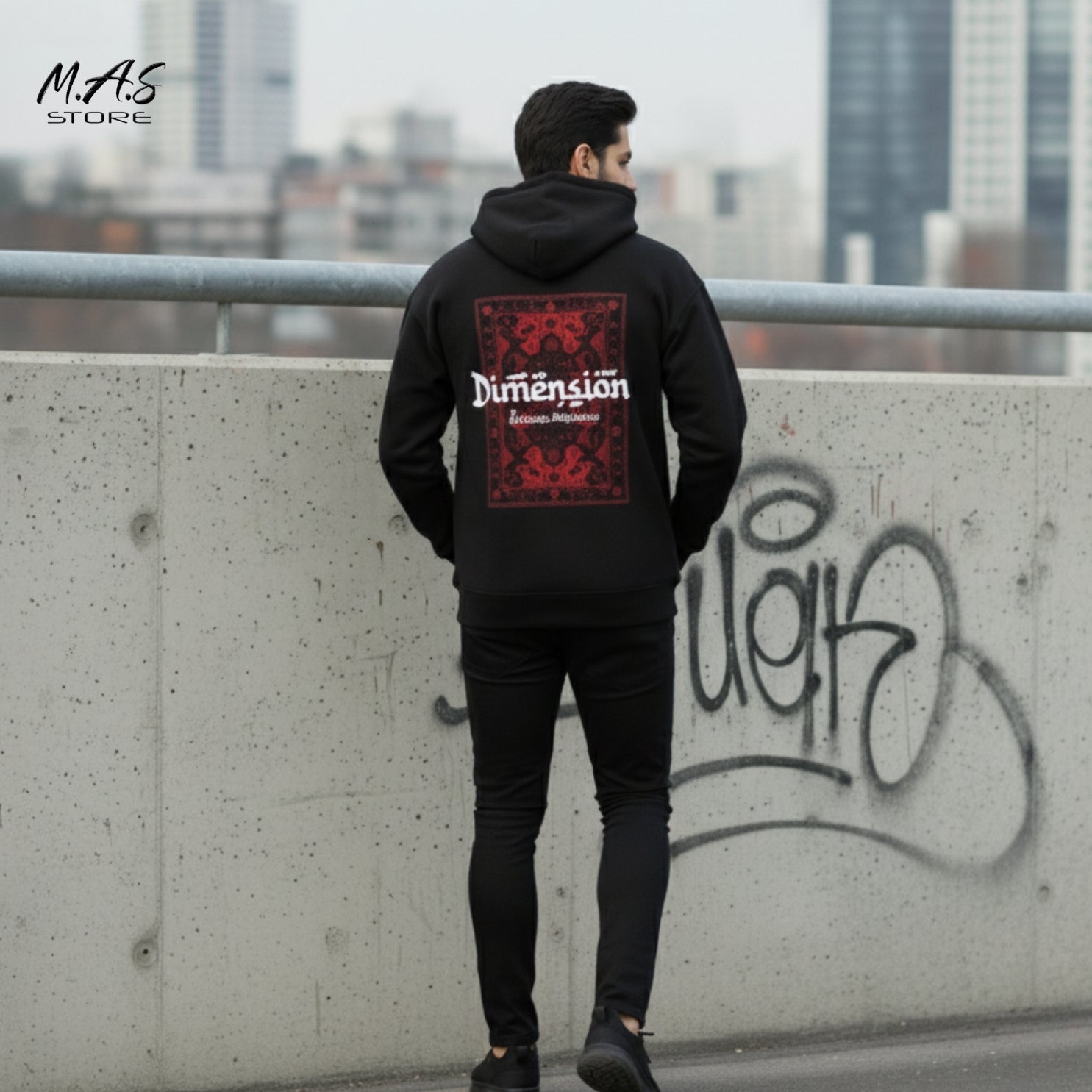 M.A.S Dimension Red Kilim Black Hoodie – Premium Streetwear Edition