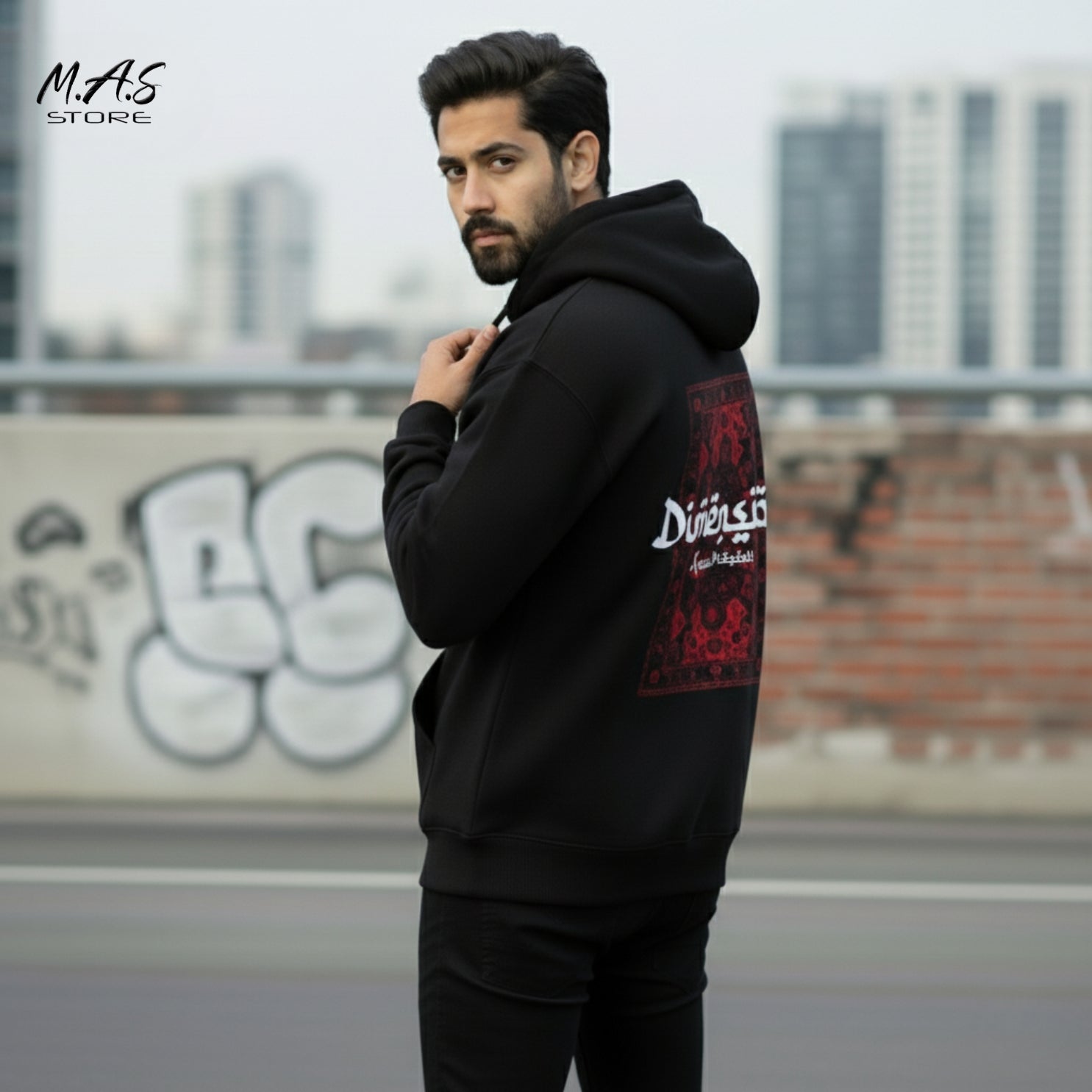 M.A.S Dimension Red Kilim Black Hoodie – Premium Streetwear Edition
