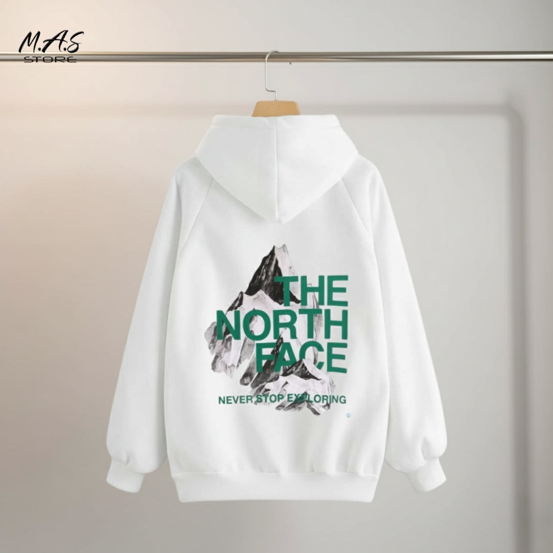 M.A.S The North Face Inspired White Raglan Hoodie  – Never Stop Exploring Edition