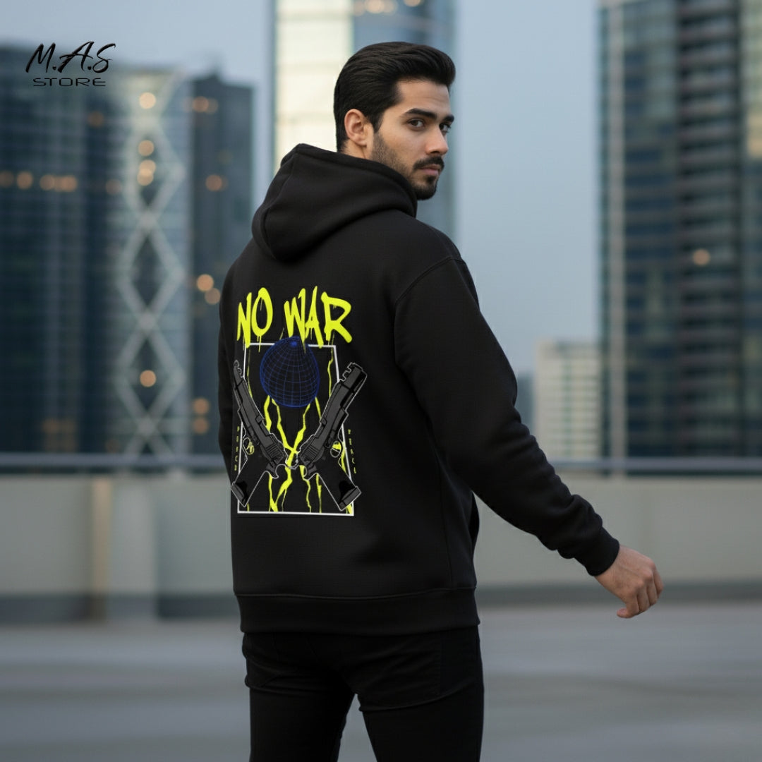 M.A.S NO WAR Street Graffiti Black Hoodie – Peace Advocate Edition