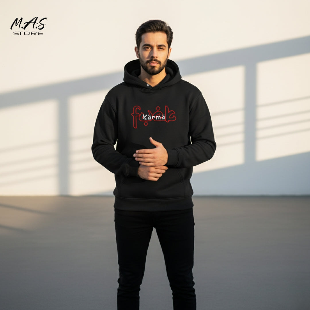 M.A.S Kärmä Black Hoodie – Red Calligraphy Script