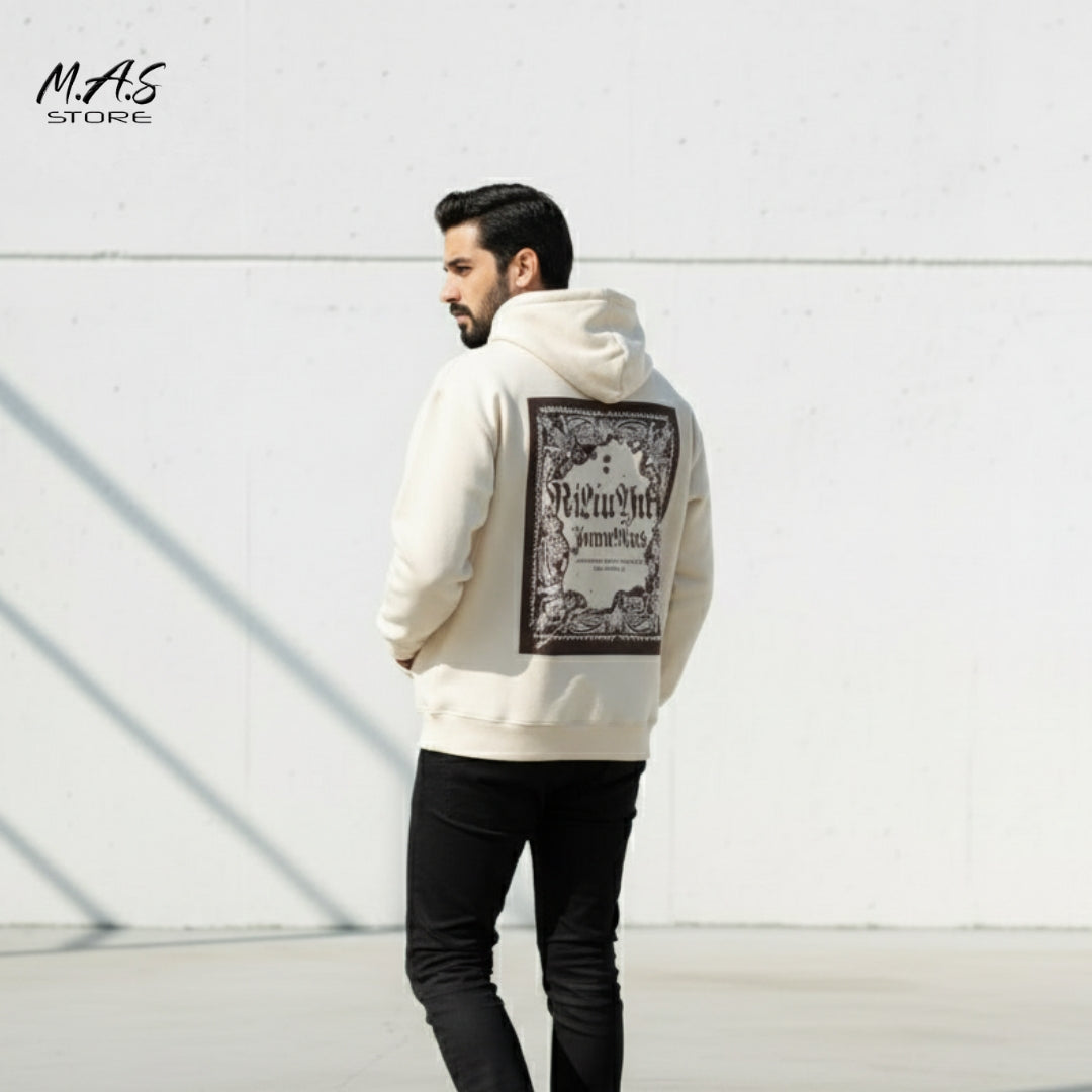 M.A.S Vintage Tapestry Cream Hoodie – Gothic Script Print